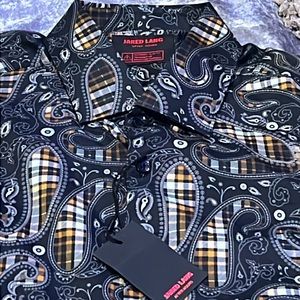 NWT Jared Lang, after dark, large, black, gray, paisley checkered, very unique